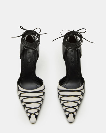 DANGER Black Multi Pointed-Toe Lace-Up Stiletto Pump Women's Heel - Steve Madden