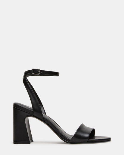 LARAH Black Leather Rounded Toe Block Heel Women's Heel - Steve Madden