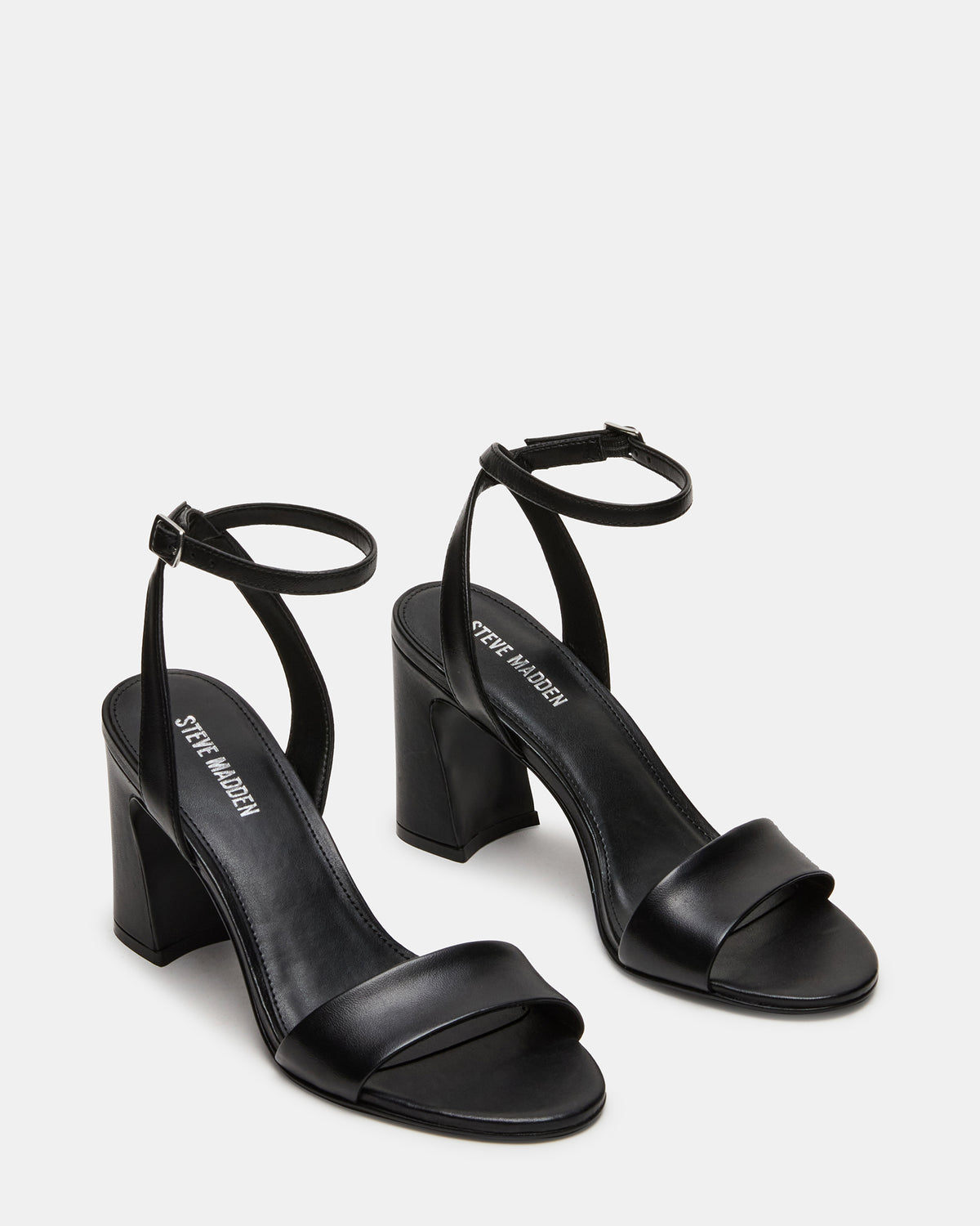LARAH Black Leather Rounded Toe Block Heel Women's Heel - Steve Madden