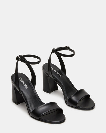 LARAH Black Leather Rounded Toe Block Heel Women's Heel - Steve Madden