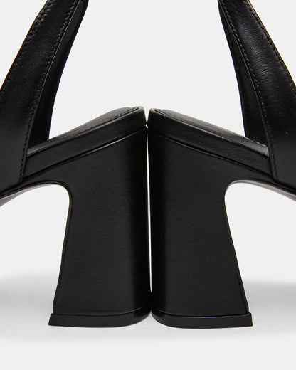 LARAH Black Leather Rounded Toe Block Heel Women's Heel - Steve Madden