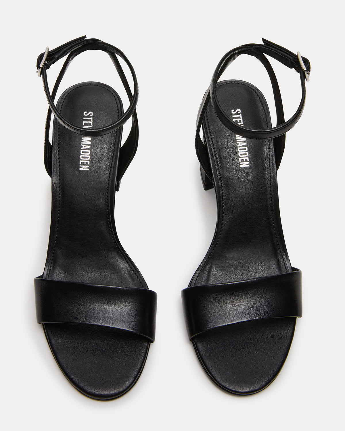 LARAH Black Leather Rounded Toe Block Heel Women's Heel - Steve Madden