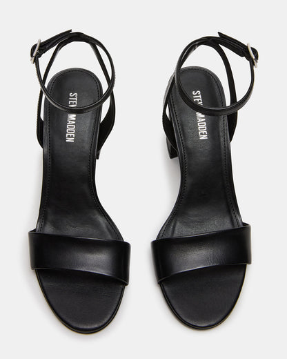 LARAH Black Leather Rounded Toe Block Heel Women's Heel - Steve Madden