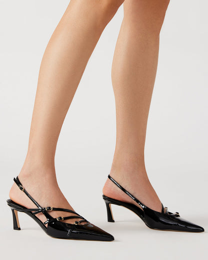 LIANA Black Patent Women's Slingback Pointed-Toe Low Heel - Steve Madden