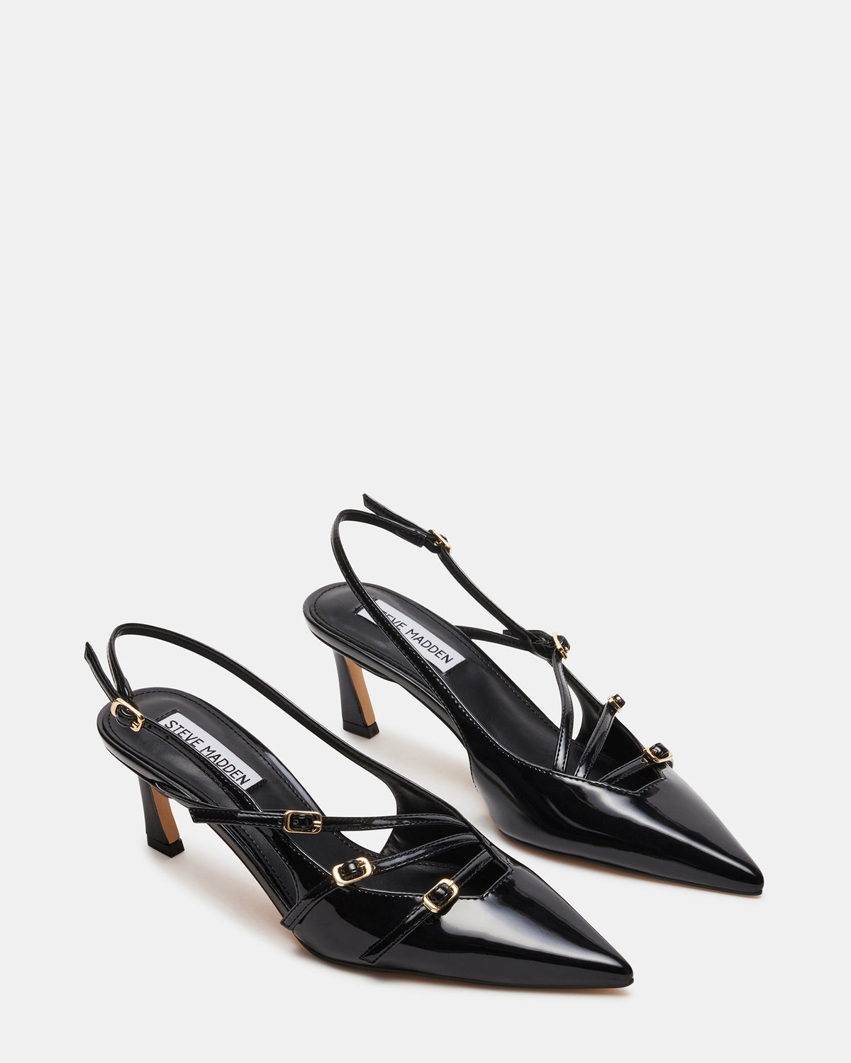 LIANA Black Patent Women's Slingback Pointed-Toe Low Heel - Steve Madden