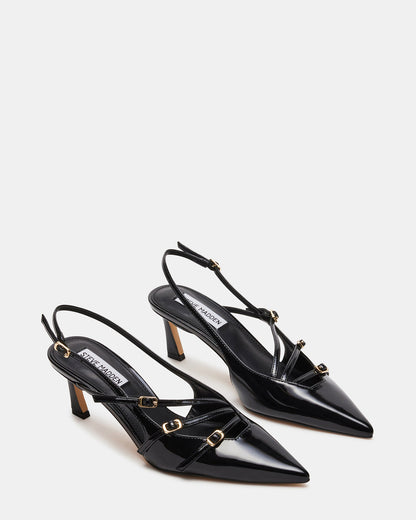 LIANA Black Patent Women's Slingback Pointed-Toe Low Heel - Steve Madden