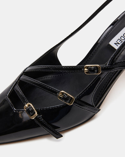 LIANA Black Patent Women's Slingback Pointed-Toe Low Heel - Steve Madden