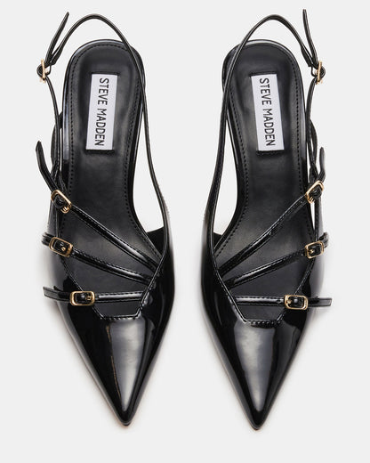 LIANA Black Patent Women's Slingback Pointed-Toe Low Heel - Steve Madden
