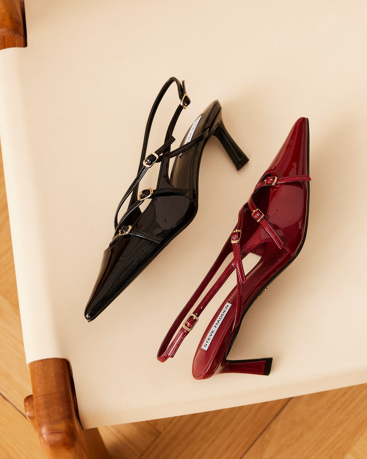 LIANA Black Patent Women's Slingback Pointed-Toe Low Heel - Steve Madden
