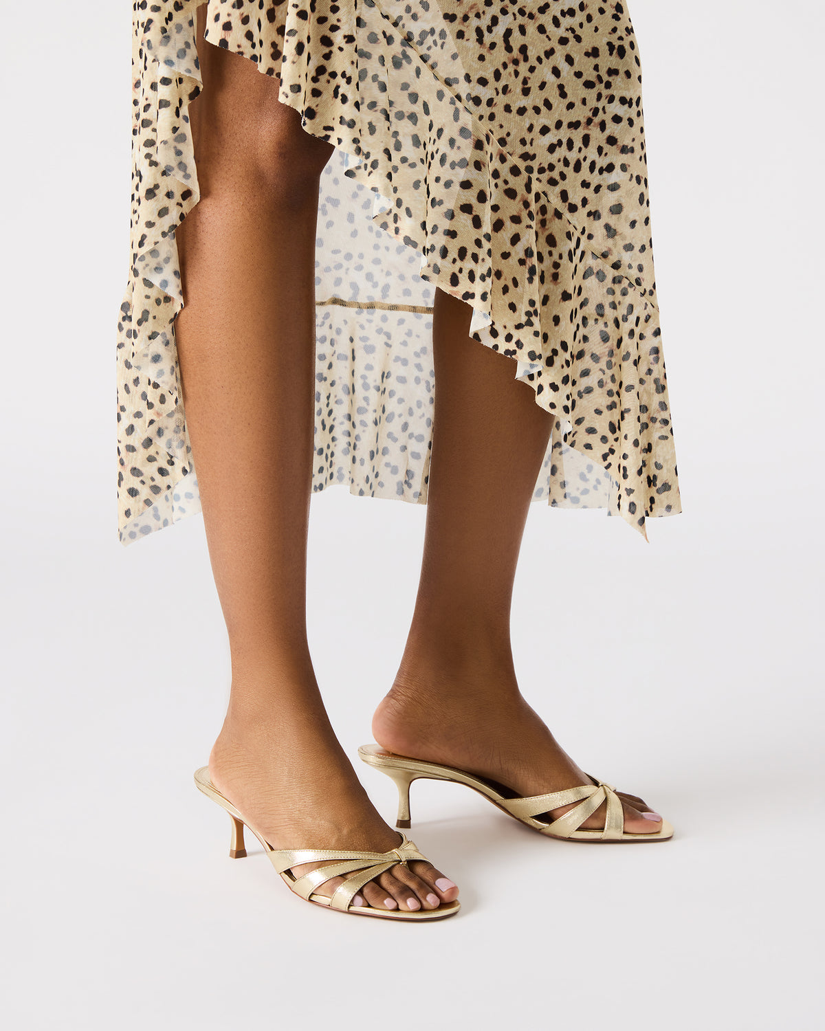 CARY Gold Leather Square-Toe Strappy Mule Women's Heel - Steve Madden