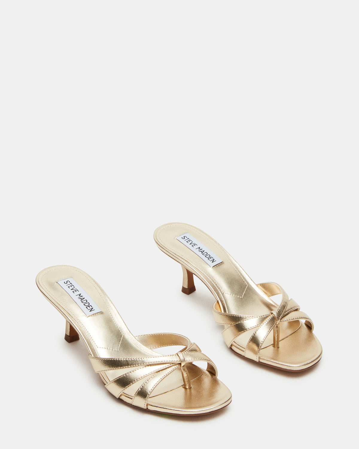 CARY Gold Leather Square-Toe Strappy Mule Women's Heel - Steve Madden