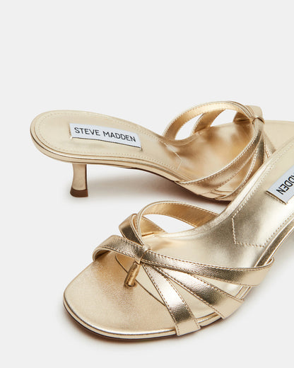 CARY Gold Leather Square-Toe Strappy Mule Women's Heel - Steve Madden