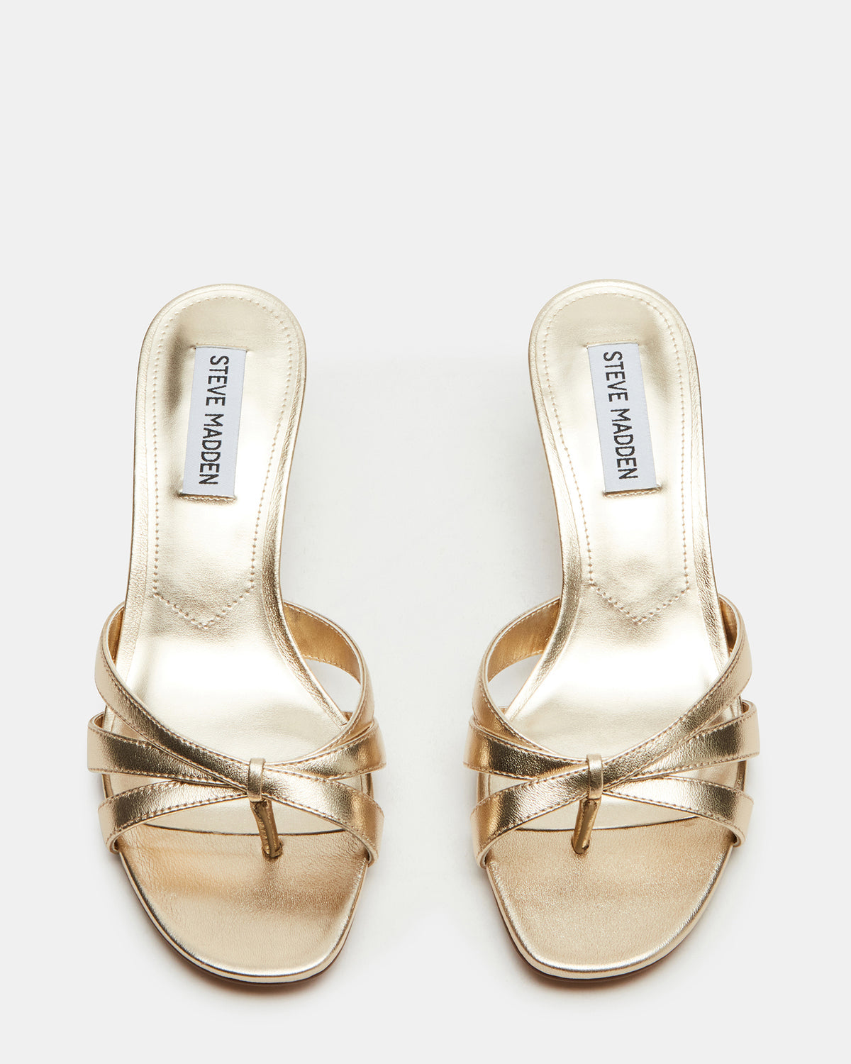 CARY Gold Leather Square-Toe Strappy Mule Women's Heel - Steve Madden
