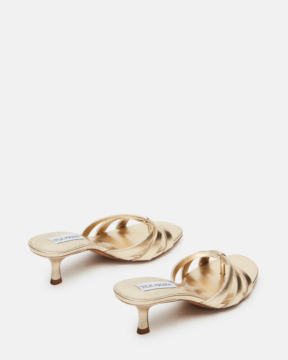 CARY Gold Leather Square-Toe Strappy Mule Women's Heel - Steve Madden