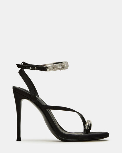 TIA Rhinestones Black Satin Open-Toe Stiletto Women's Heel - Steve Madden