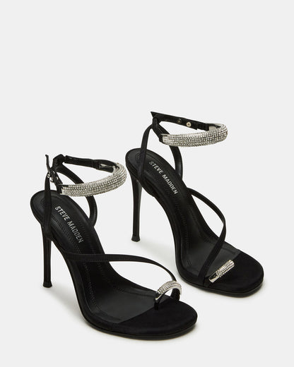 TIA Rhinestones Black Satin Open-Toe Stiletto Women's Heel - Steve Madden