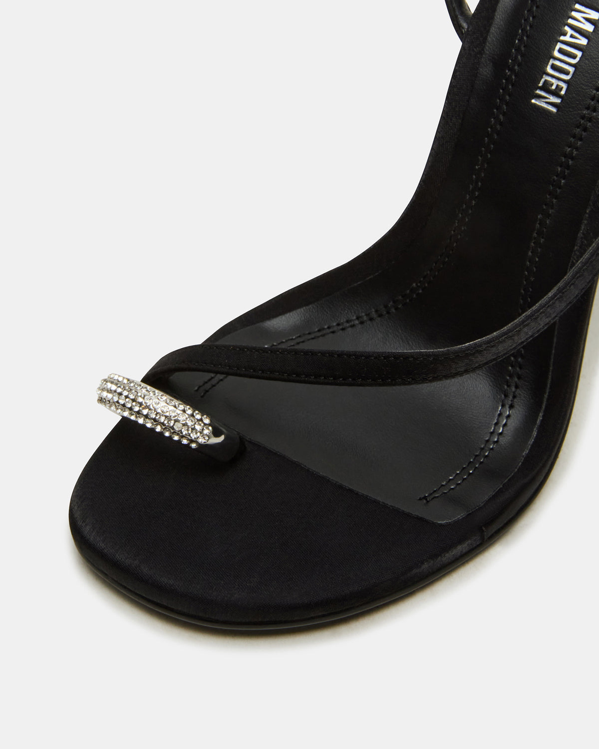 TIA Rhinestones Black Satin Open-Toe Stiletto Women's Heel - Steve Madden