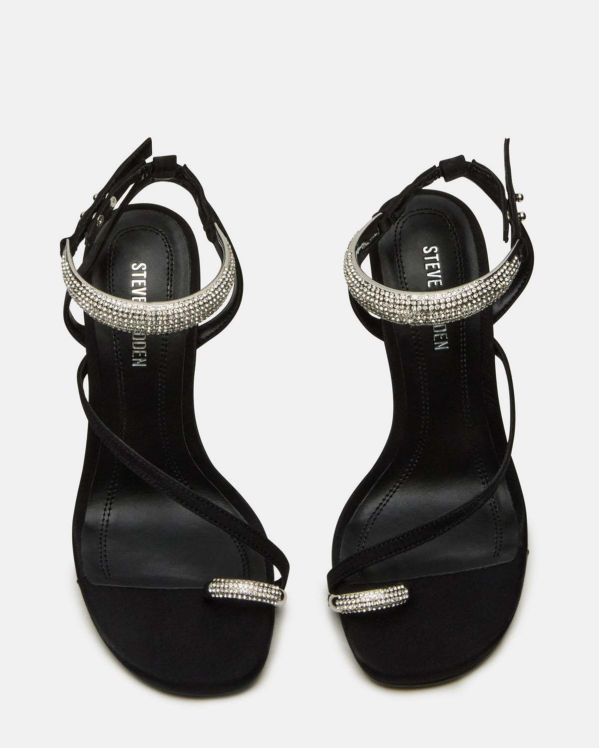 TIA Rhinestones Black Satin Open-Toe Stiletto Women's Heel - Steve Madden