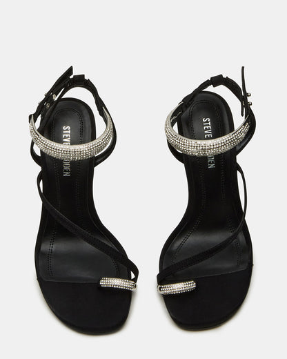 TIA Rhinestones Black Satin Open-Toe Stiletto Women's Heel - Steve Madden