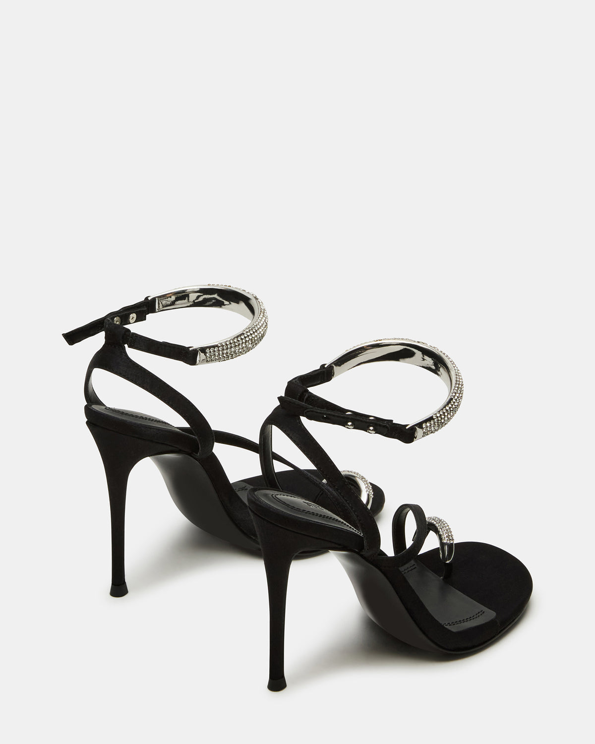 TIA Rhinestones Black Satin Open-Toe Stiletto Women's Heel - Steve Madden