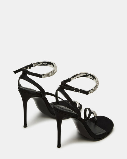 TIA Rhinestones Black Satin Open-Toe Stiletto Women's Heel - Steve Madden
