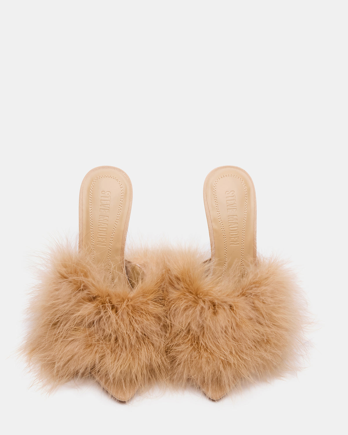 ASHBEY Tan Multi Pointed-Toe Feather Mule Stiletto Women's Heel - Steve Madden