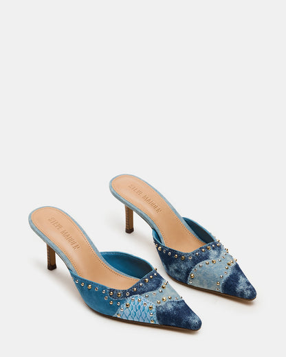 ALEXI Denim Multi Studs Pointed-Toe Mule Women's Heel - Steve Madden