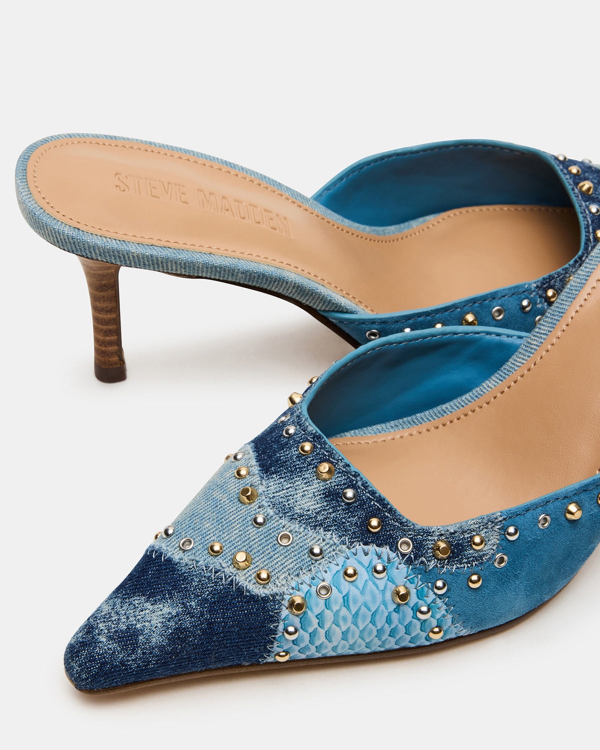 ALEXI Denim Multi Studs Pointed-Toe Mule Women's Heel - Steve Madden