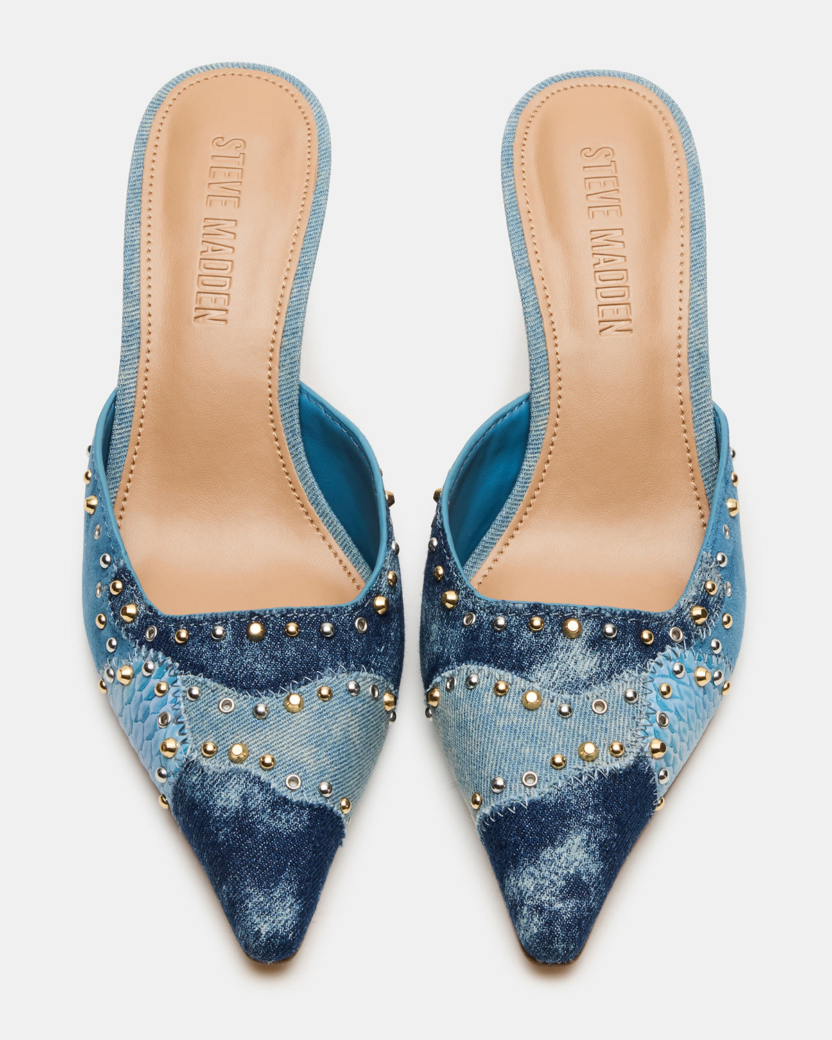 ALEXI Denim Multi Studs Pointed-Toe Mule Women's Heel - Steve Madden