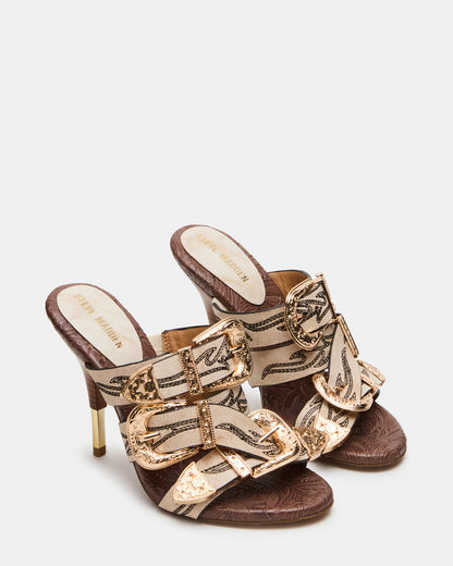 FARRA White Distressed Western-Inspired Stiletto Buckle Mule Women's Heel - Steve Madden