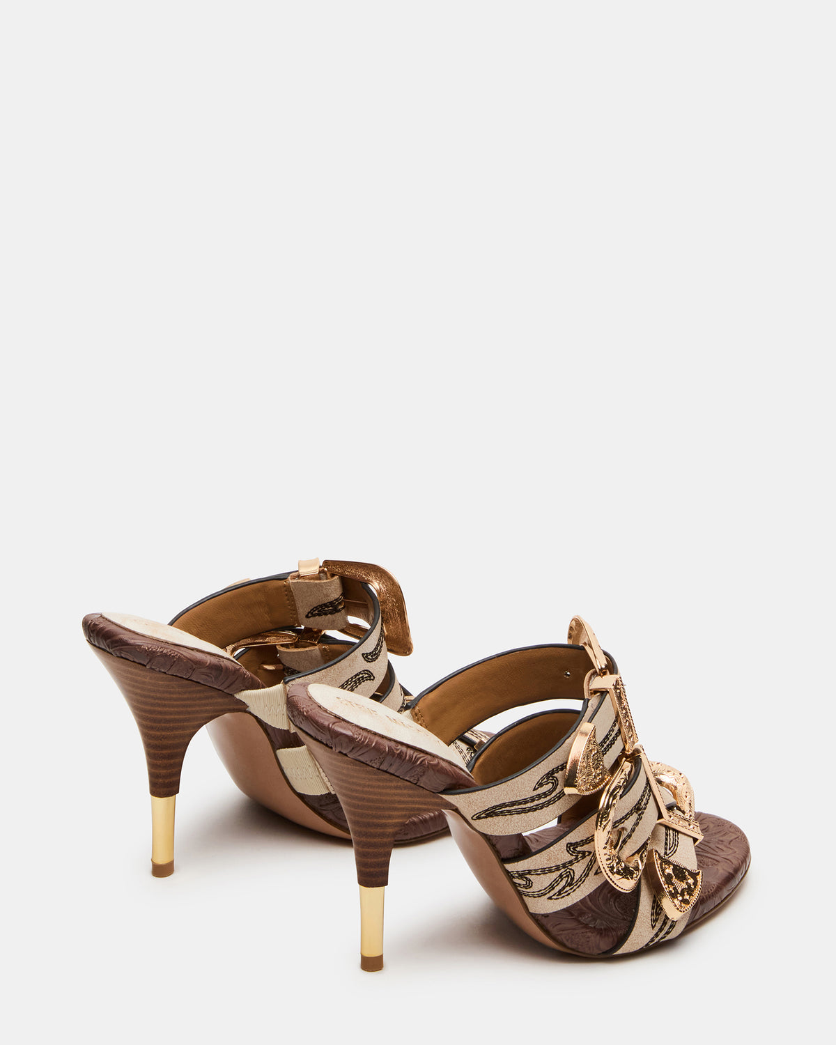 FARRA White Distressed Western-Inspired Stiletto Buckle Mule Women's Heel - Steve Madden