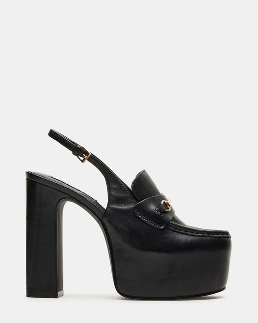 QUINN Black Leather Platform Slingback Heel | Women's Heels - Steve Madden