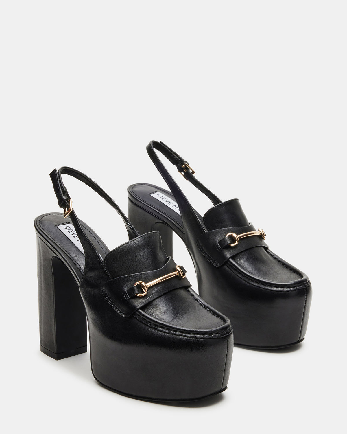 QUINN Black Leather Platform Slingback Heel | Women's Heels - Steve Madden