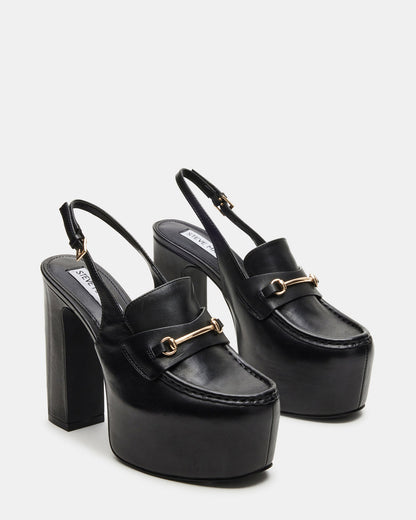 QUINN Black Leather Platform Slingback Heel | Women's Heels - Steve Madden