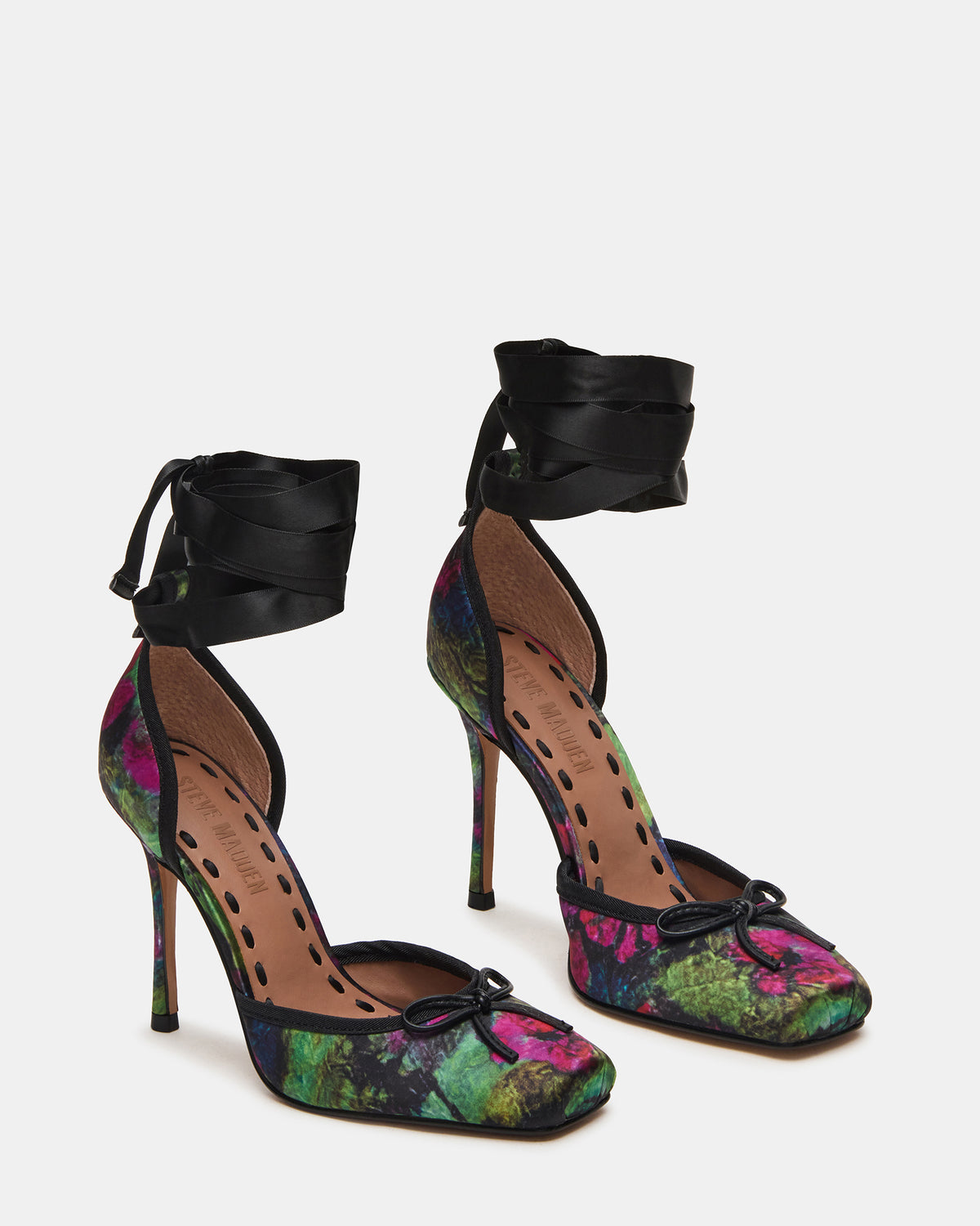 LARINA Floral Satin Square-Toe Stiletto Pump Lace-Up Women's Heel - Steve Madden