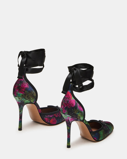 LARINA Floral Satin Square-Toe Stiletto Pump Lace-Up Women's Heel - Steve Madden