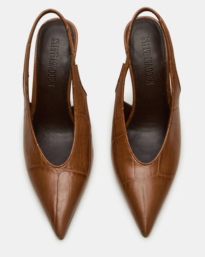 ANDROMEDA Tan Crocodile Slingback Pointed-Toe Stiletto Pump Women's Heel - Steve Madden
