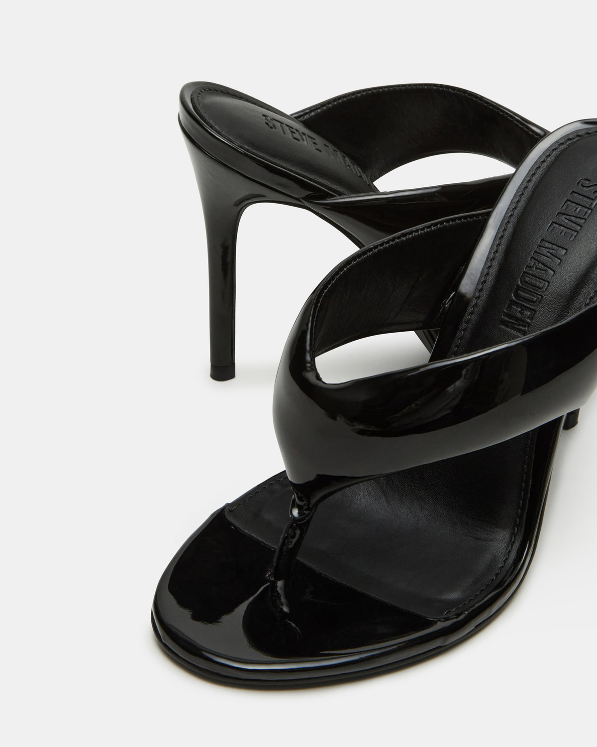 SABINE Black Patent Thong Mule Women's Heel - Steve Madden