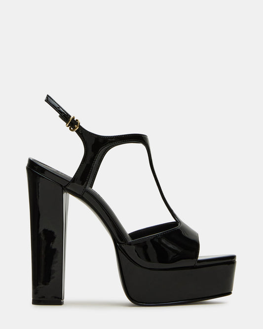 TAMI Black Patent Strappy Platform Women's Heel - Steve Madden
