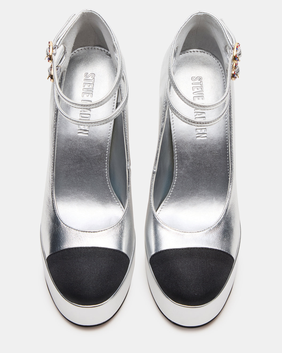 PEYTON Silver Leather Block Heel Platform Women's Heel - Steve Madden