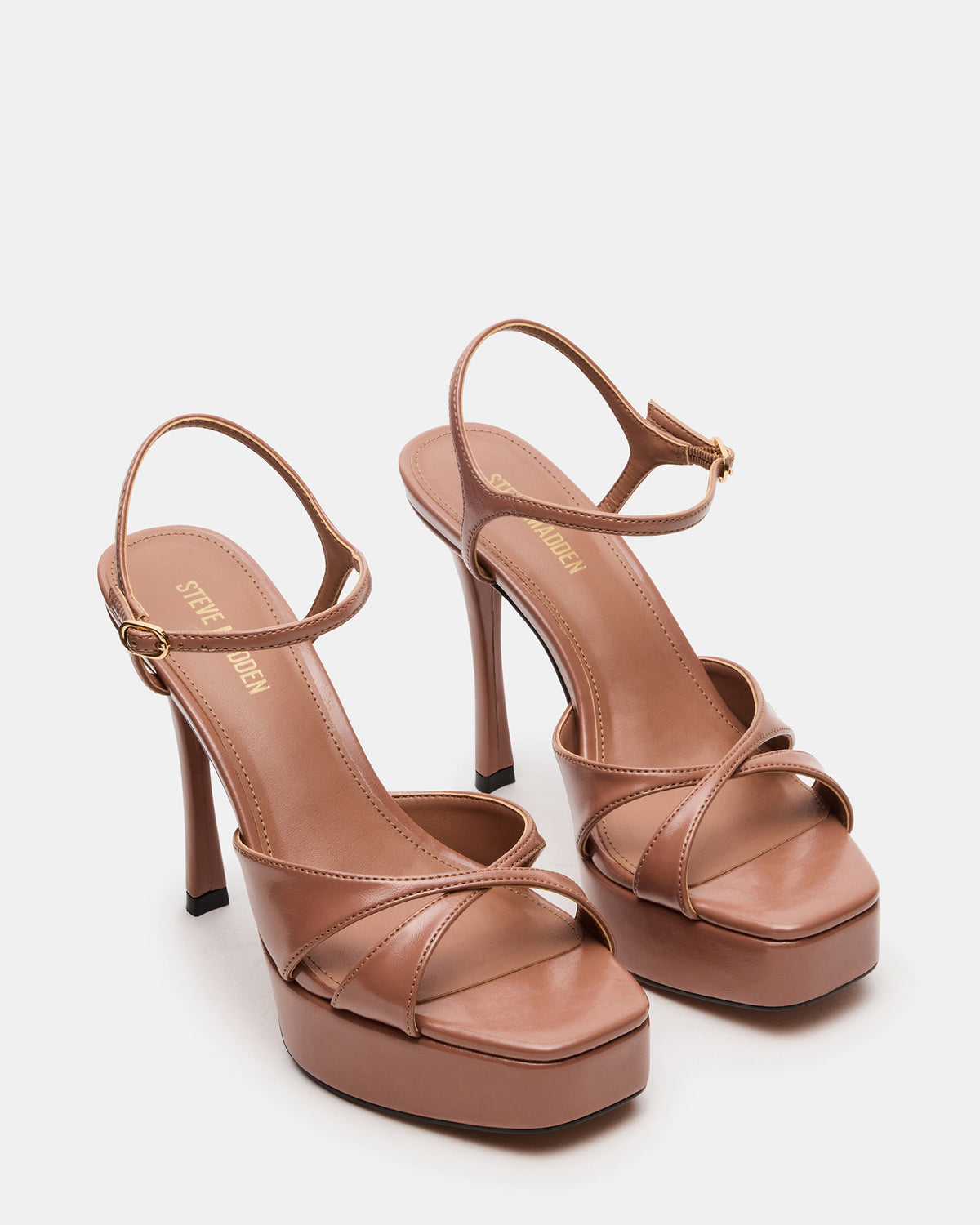 SCARLET Mocha Square-Toe Strappy Platform Women's Heel - Steve Madden