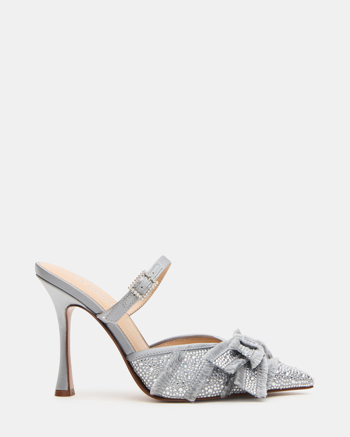 BAYLIN Grey Satin Rhinestones Bow Pointed-Toe Stiletto Women's Heel - Steve Madden