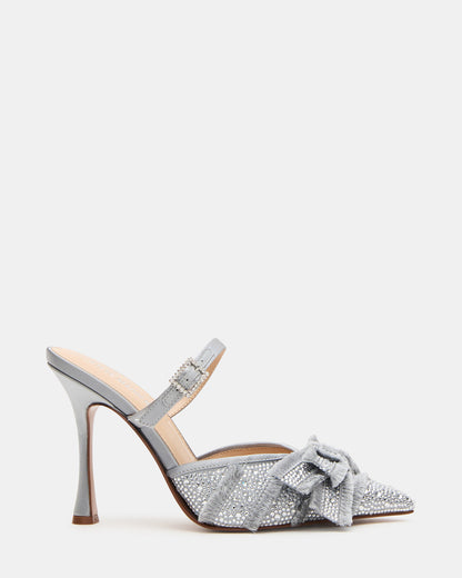 BAYLIN Grey Satin Rhinestones Bow Pointed-Toe Stiletto Women's Heel - Steve Madden