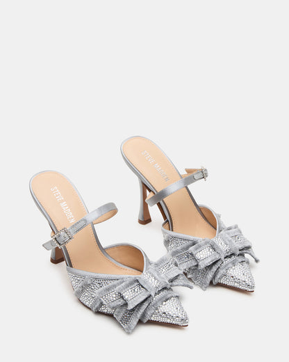 BAYLIN Grey Satin Rhinestones Bow Pointed-Toe Stiletto Women's Heel - Steve Madden