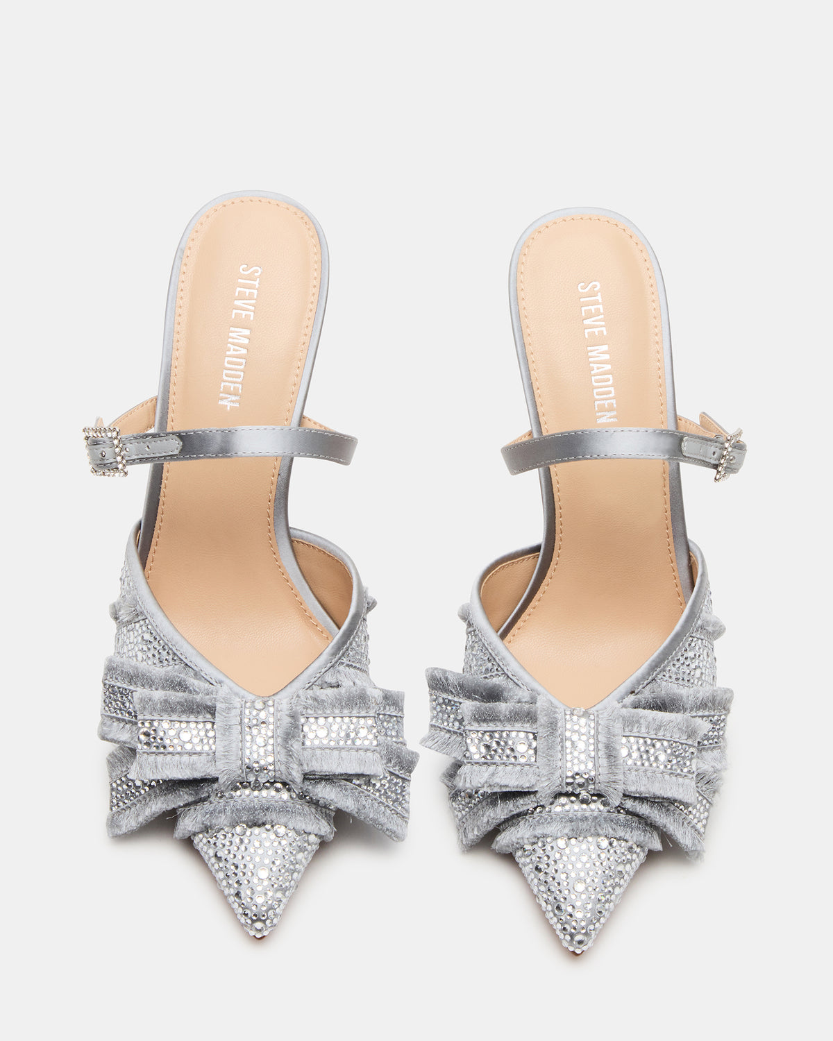 BAYLIN Grey Satin Rhinestones Bow Pointed-Toe Stiletto Women's Heel - Steve Madden