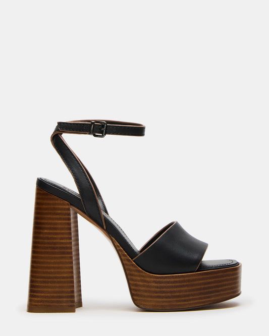 FLORIA Black Leather Women's Platform Square-Toe Block Heel - Steve Madden