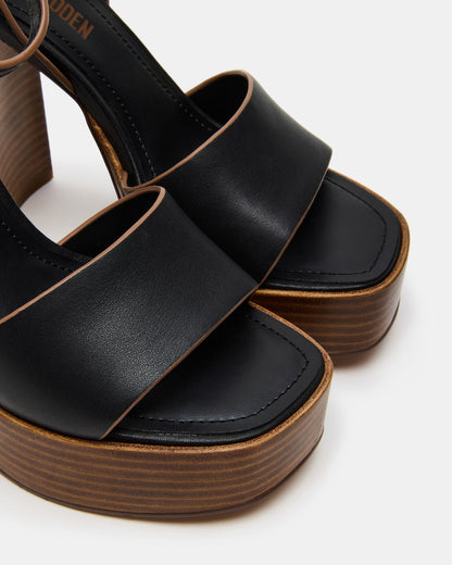 FLORIA Black Leather Women's Platform Square-Toe Block Heel - Steve Madden