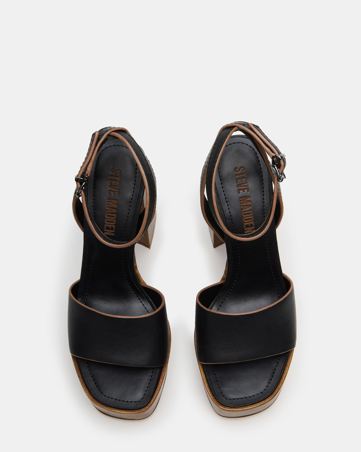 FLORIA Black Leather Women's Platform Square-Toe Block Heel - Steve Madden