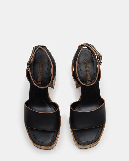 FLORIA Black Leather Women's Platform Square-Toe Block Heel - Steve Madden