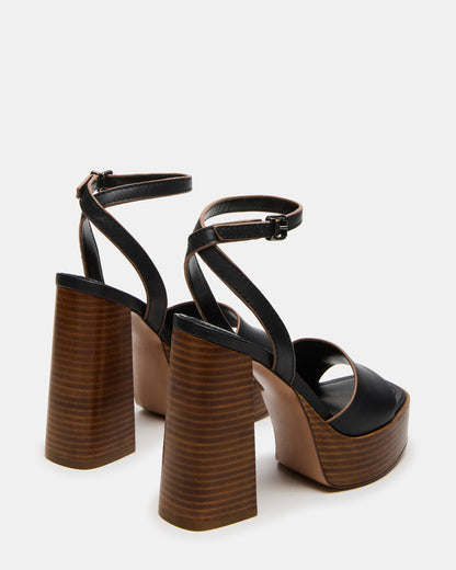 FLORIA Black Leather Women's Platform Square-Toe Block Heel - Steve Madden